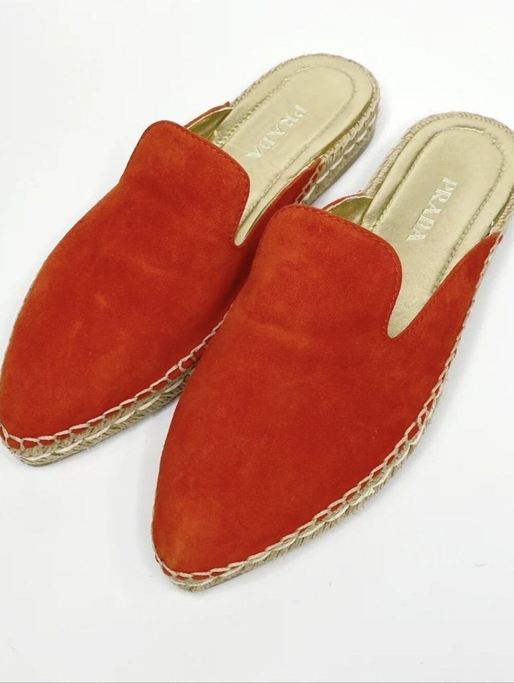 Prada Orange Suede Espadrille Mule Slides
